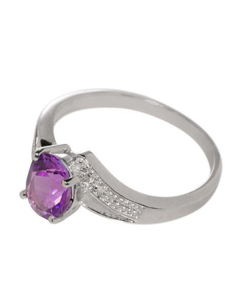 Sterling Silver 1ct Amethyst & Diamond Ring 8mm x 6mm oval gemstone - Jewelryland.com