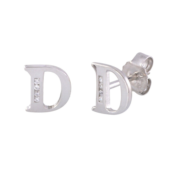 CZ Initial Letter Earrings 925 Sterling Silver All Letters Available A to Z - Jewelryland.com