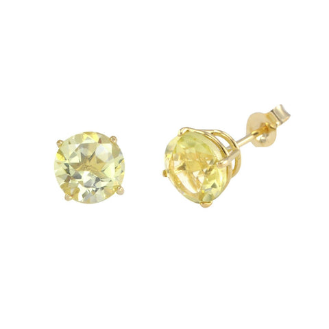 Round Lemon Quartz Earrings 14k Yellow Gold Studs Basket Setting - Jewelryland.com