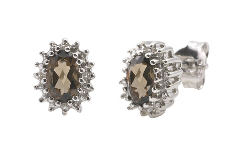 Smoky Quartz & Diamond Stud Earrings Oval .03 ct, I-J, I2 - Jewelryland.com
