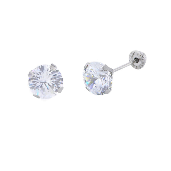 Handmade 10k White Gold Round CZ Stud Earrings Screwbacks Prong Setting 2mm-5mm - Jewelryland.com
