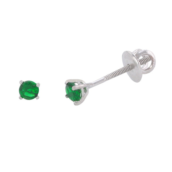 Sterling Silver Stud Earrings Round Green CZ Screwbacks - Jewelryland.com