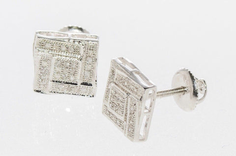 Sterling Silver Diamond Earrings (.15 cttw, I-J, I2) Square Studs Screw Backs - Jewelryland.com