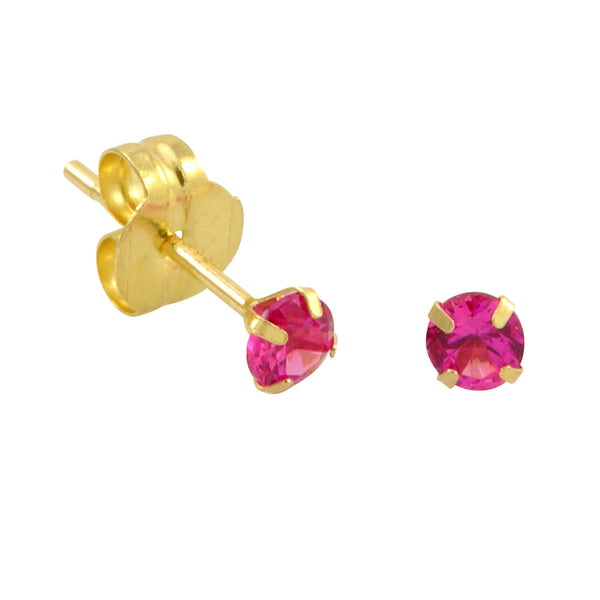 10k Yellow Gold Red Ruby CZ Stud Earrings Cubic Zirconia Round Prong Set - Jewelryland.com