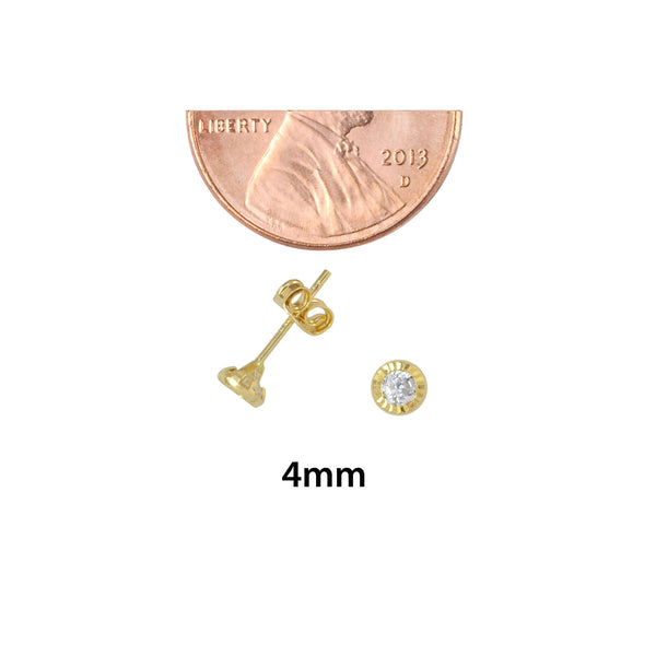 10k Yellow Gold 4mm Round CZ Earrings with Laser Cut Frame Design - Pushbacks - Jewelryland.com