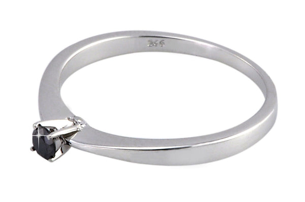 925 Sterling Silver .10ct Black Diamond Solitaire Ring Size 7.5 - Jewelryland.com