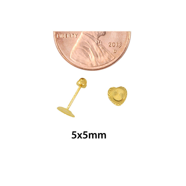 10k Yellow Gold Heart Screwback Earrings Laser Cut Circle Center Design 5mm - Jewelryland.com