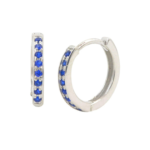 Sterling Silver Children's Hoop Earrings Dark Blue Cubic Zirconia 12mm x 2mm - Jewelryland.com