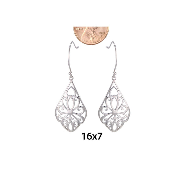 925 Sterling Silver Dangle Earrings Fancy Ornate High Polish Design - Jewelryland.com