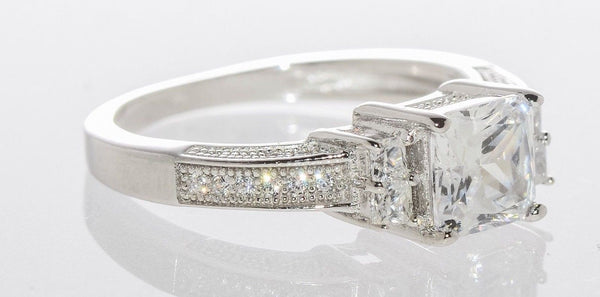 Cubic Zirconia Ring Sterling Silver Three Stone Clear - Jewelryland.com