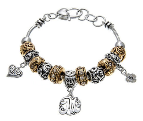 Letter M Monogram Initial Charm Bracelet - Jewelryland.com