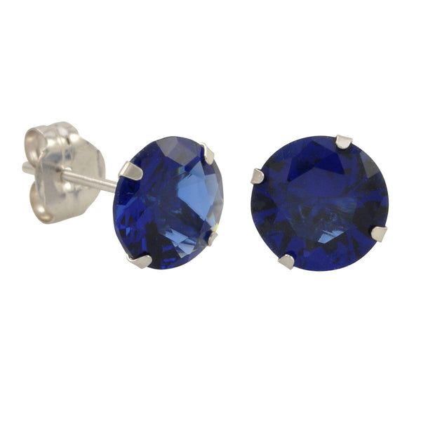 10k White Gold Blue Sapphire CZ Stud Earrings Cubic Zirconia Round Prong Set - Jewelryland.com