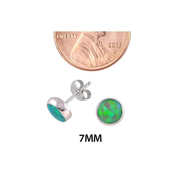 Sterling Silver Opal Stud Earrings Green Gemstone 7mm Round - Jewelryland.com