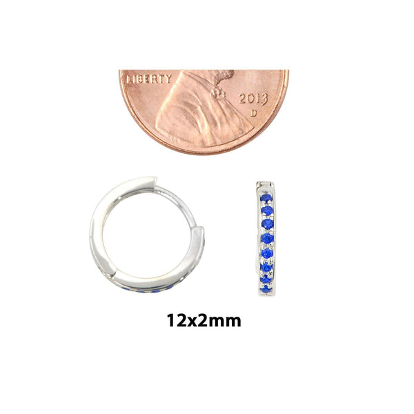 Sterling Silver Children's Hoop Earrings Dark Blue Cubic Zirconia 12mm x 2mm - Jewelryland.com