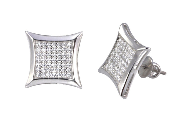 Mens Screwback Earrings .925 Silver Hip Hop Studs Clear CZ 11mm Kite - Jewelryland.com