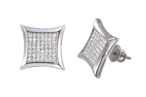 Mens Screwback Earrings .925 Silver Hip Hop Studs Clear CZ 11mm Kite - Jewelryland.com