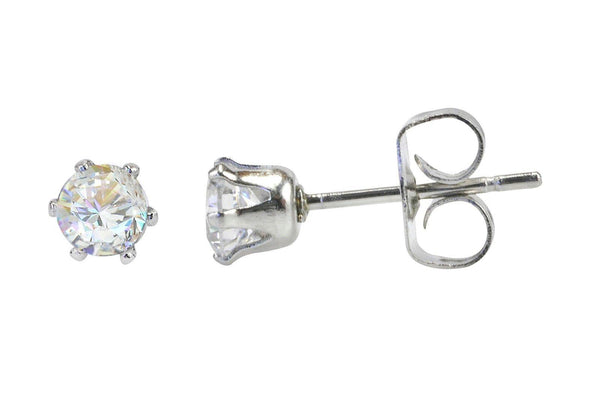 Stainless Steel Earrings White Round CZ Studs Prong Setting 2mm-10mm - Jewelryland.com
