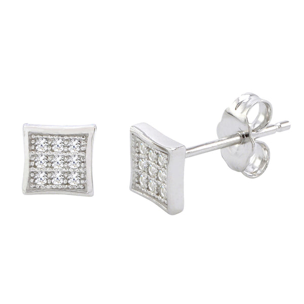 Small Sterling Silver Stud Earrings Kite Shape Micropave Clear CZ 6mm - Jewelryland.com
