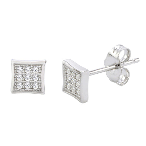 Small Sterling Silver Stud Earrings Kite Shape Micropave Clear CZ 6mm - Jewelryland.com