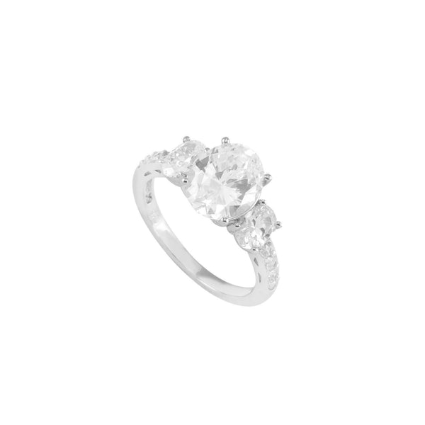 Sterling Silver Oval Cubic Zirconia Ring with Rhodium anti-tarnish - Jewelryland.com