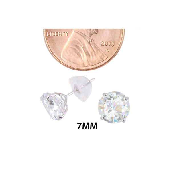 14k White Gold Clear CZ Round Basket Cubic Zirconia Stud Earrings Silicone Backs - Jewelryland.com