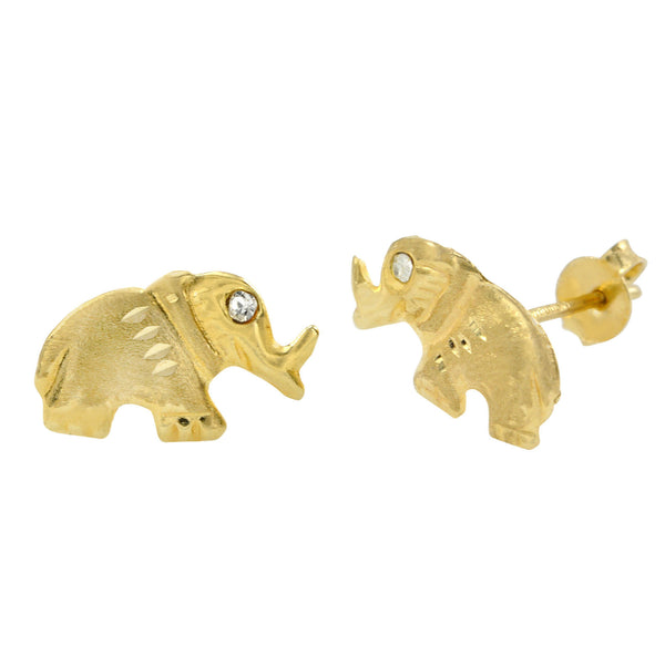 Elephant Stud Earrings 10k Yellow Gold with Pushbacks Laser Cut with CZ 7x12 - Jewelryland.com