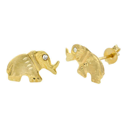 Elephant Stud Earrings 10k Yellow Gold with Pushbacks Laser Cut with CZ 7x12 - Jewelryland.com