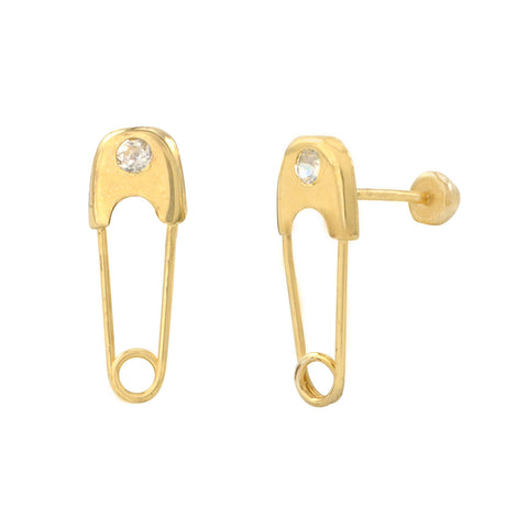 Safety Pin Stud Earrings 10k Yellow Gold with Screwbacks 13x5 - Jewelryland.com