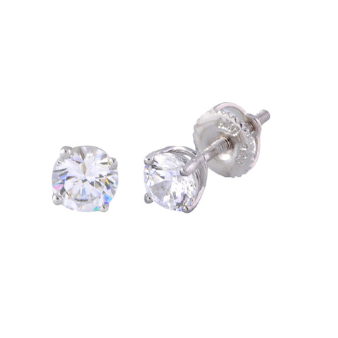 Sterling Silver Stud Earrings AAAAA Grade Round Cubic Zirconia Stones Screwbacks - Jewelryland.com