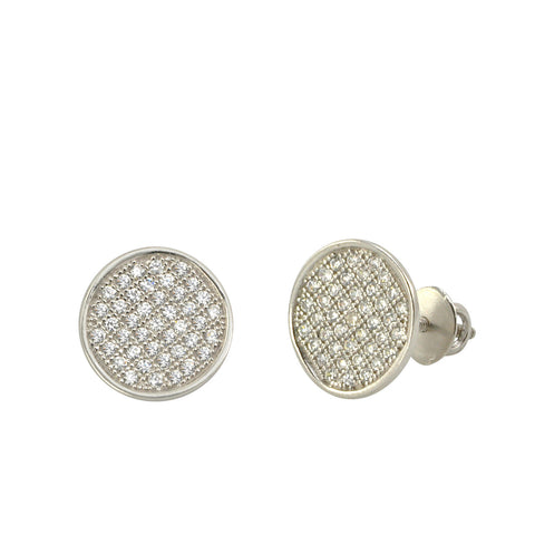 Sterling Silver Screw Back Earrings Pave Cubic Zirconia CZ Studs 10mm Circle - Jewelryland.com