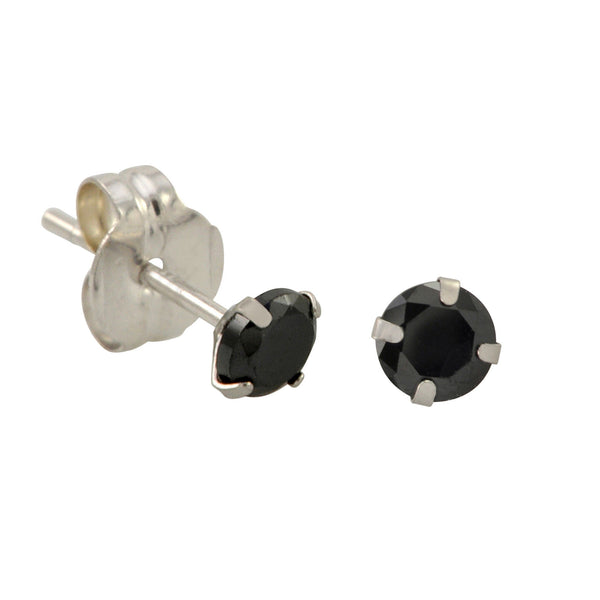 10k White Gold Black CZ Stud Earrings Cubic Zirconia Round Prong Set - Jewelryland.com