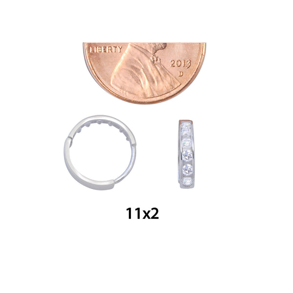 10k White Gold Small Huggie Hoop Earrings Clear CZ Cubic Zirconia 11mm x 2mm - Jewelryland.com