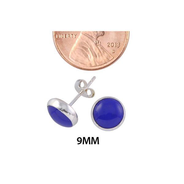 Sterling Silver Gemstone Earrings Blue Lapis 9mm Round - Jewelryland.com
