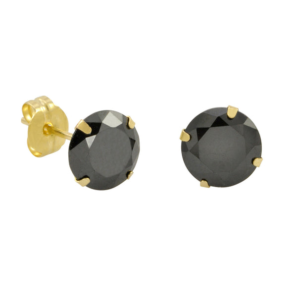 10k Yellow Gold Black CZ Stud Earrings Cubic Zirconia Round Prong Set - Jewelryland.com