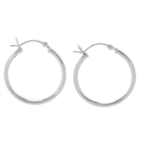 Sterling Silver Hoop Earrings High Polish Latch Closure 25mm Pair (Two Hoops) - Jewelryland.com