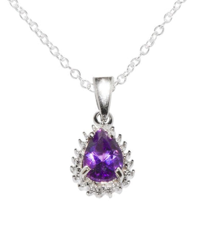 925 Sterling Silver Diamond (.01ct) and Amethyst Teardrop Necklace, 18" chain - Jewelryland.com