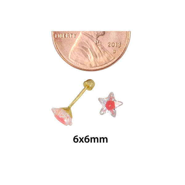 10k Yellow Gold Shadow Box Pink Star Screwback Stud Earrings 6x6 - Jewelryland.com
