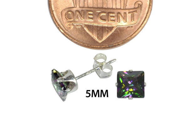 Square Mystic Topaz CZ Prong Stud Earrings .925 Sterling Silver - Jewelryland.com