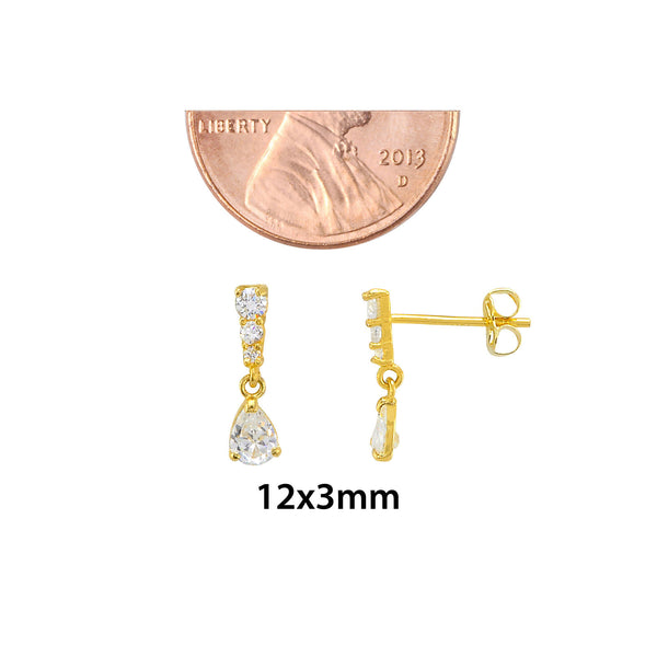 10k Yellow Gold Dangle Earrings Teardrop Cubic Zirconia CZ 12mm x 3mm - Jewelryland.com