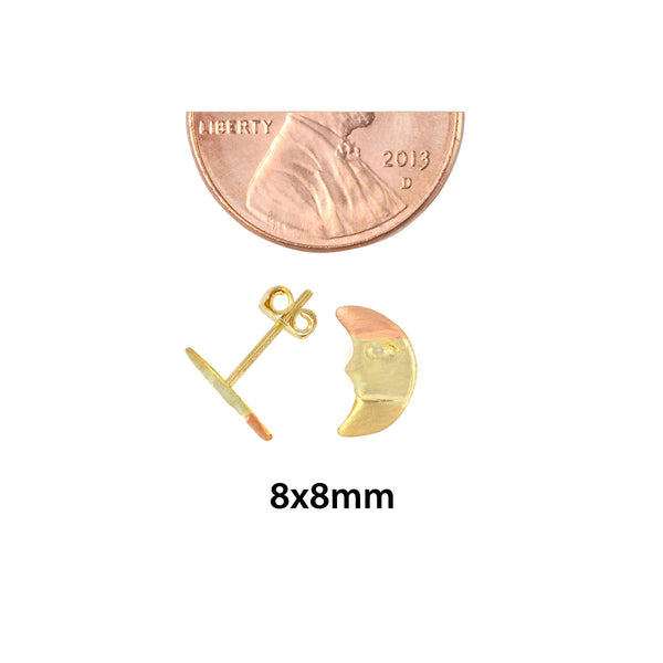 10k Gold Man in the Moon Earrings Two Tone Gold Yellow and Rose Pushbacks 9x5 - Jewelryland.com