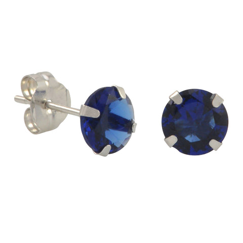 10k White Gold Blue Sapphire CZ Stud Earrings Cubic Zirconia Round Prong Set - Jewelryland.com