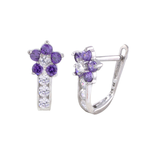 Sterling Silver Leverback Earrings Flower CZ Birthstone Colors - 2 Color Design - Jewelryland.com