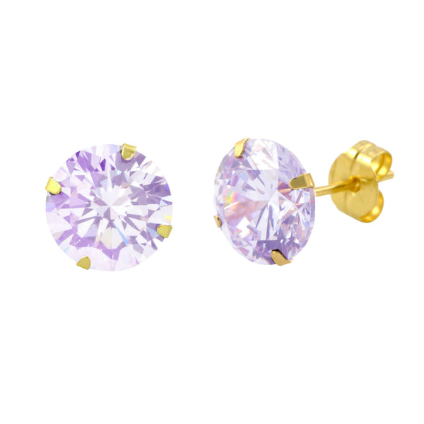14k Yellow Gold Lavender Cubic Zirconia Stud Earrings Round Birthstone CZ - Jewelryland.com