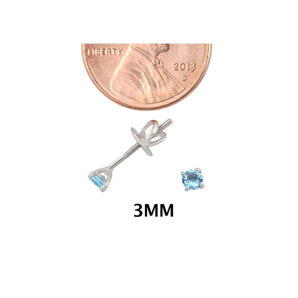 925 Sterling Silver Solitaire CZ Screw Back Stud Earrings Round Blue Topaz - Jewelryland.com