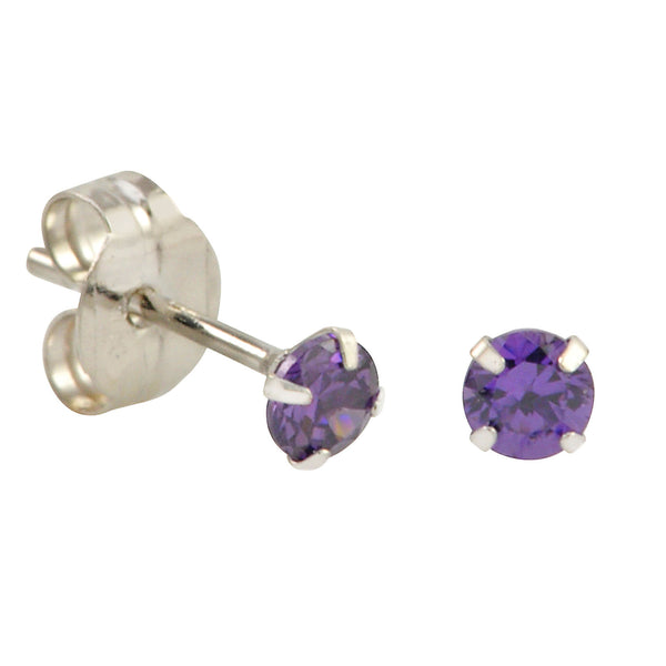10k White Gold Purple CZ Stud Earrings Cubic Zirconia Round Prong Set - Jewelryland.com