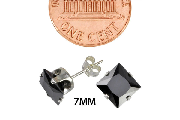 Black Square Cubic Zirconia Stud Earrings CZ Prong Set 925 Sterling Silver - Jewelryland.com