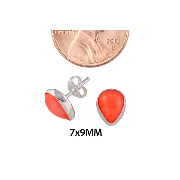 Sterling Silver Pink Coral Gemstone Earrings Pear Shaped 9mm x 7mm - Jewelryland.com