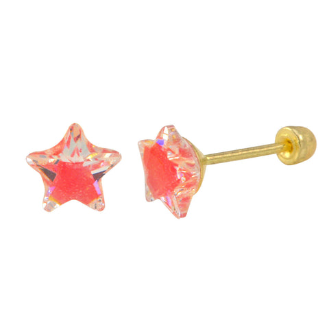 10k Yellow Gold Shadow Box Pink Star Screwback Stud Earrings 6x6 - Jewelryland.com