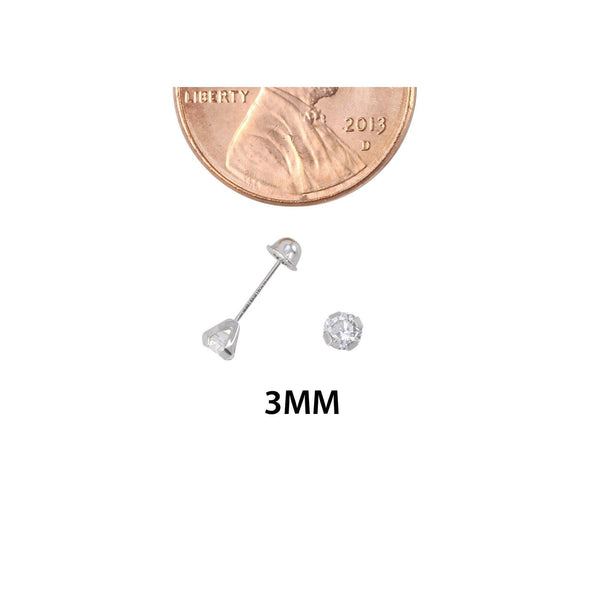 Handmade 10k White Gold Round CZ Stud Earrings Screwbacks Prong Setting 2mm-5mm - Jewelryland.com