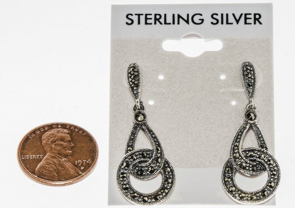 Marcasite Earrings Sterling Silver Studs Intertwined Teardrop Circle Dangle Post - Jewelryland.com